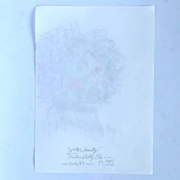 Winter Beauty Original Colorful Oil Pastel Portrait Painting 11x14in Matted - Picture 6 of 6